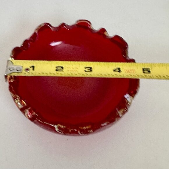 Ruby Red Murano Art Blown Glass Trinket Bowl 4.5” Glows Uv Bullicante Vintage - Picture 8 of 16